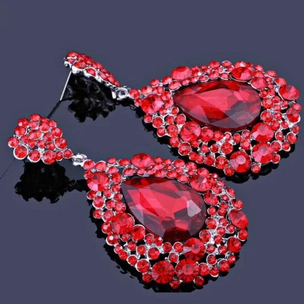 Crimson Red Austrian Crystal Special Occasion Earrings Prom Pageant Bridal